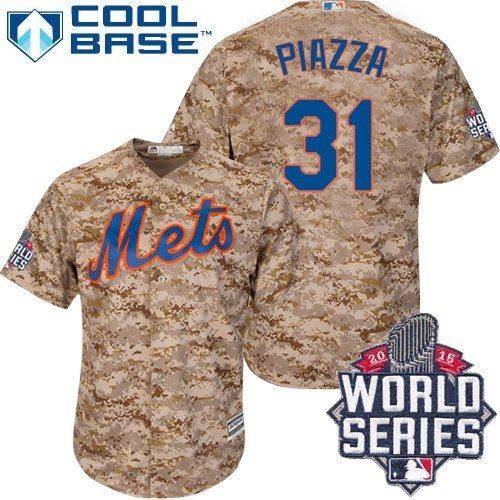 Men's Majestic New York Mets #31 Mike Piazza Authentic Camo Alternate Cool Base 2015 World Series MLB Jersey