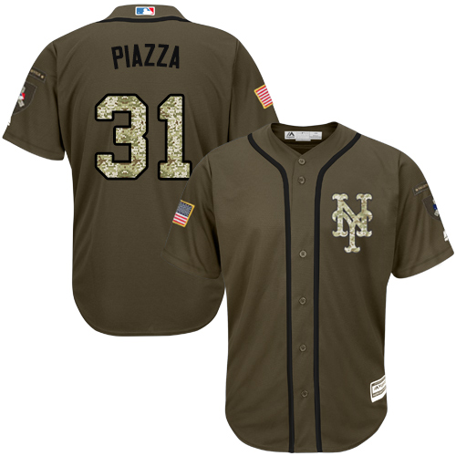 Men's Majestic New York Mets #31 Mike Piazza Authentic Green Salute to Service MLB Jersey