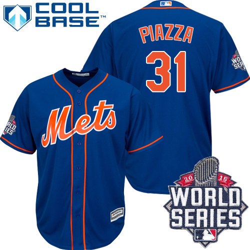 Men's Majestic New York Mets #31 Mike Piazza Authentic Royal Blue Alternate Home Cool Base 2015 World Series MLB Jersey