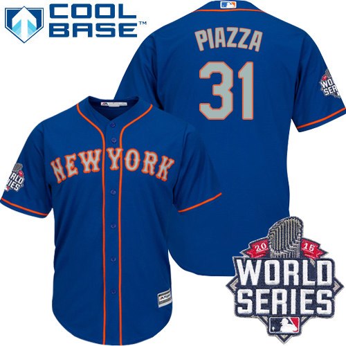 Men's Majestic New York Mets #31 Mike Piazza Authentic Royal Blue Alternate Road Cool Base 2015 World Series MLB Jersey