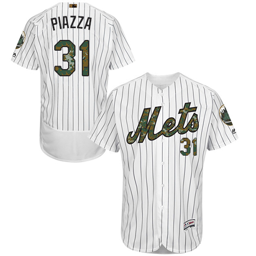 Men's Majestic New York Mets #31 Mike Piazza Authentic White 2016 Memorial Day Fashion Flex Base MLB Jersey
