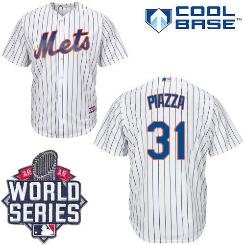 Men's Majestic New York Mets #31 Mike Piazza Authentic White Home Cool Base 2015 World Series MLB Jersey