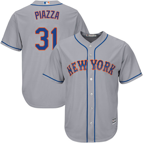 Men's Majestic New York Mets #31 Mike Piazza Replica Grey Road Cool Base MLB Jersey