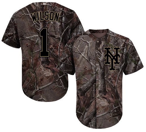 Men's Majestic New York Mets #1 Mookie Wilson Authentic Camo Realtree Collection Flex Base MLB Jersey