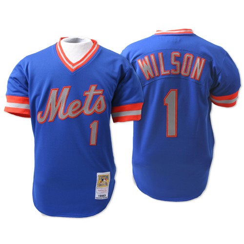 Men's Mitchell and Ness New York Mets #1 Mookie Wilson Authentic Blue Throwback MLB Jersey