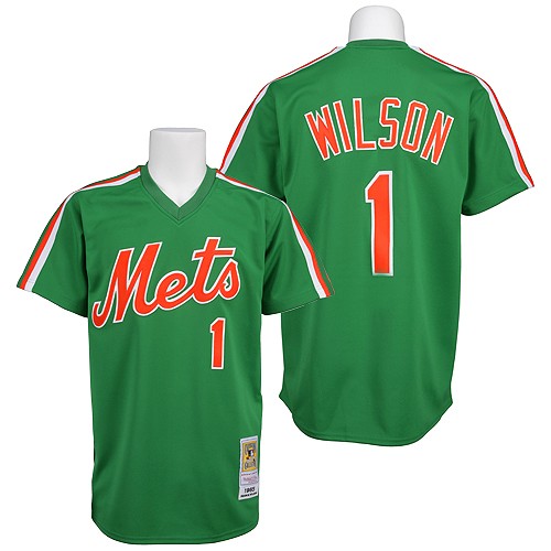 Men's Mitchell and Ness New York Mets #1 Mookie Wilson Authentic Green Throwback MLB Jersey