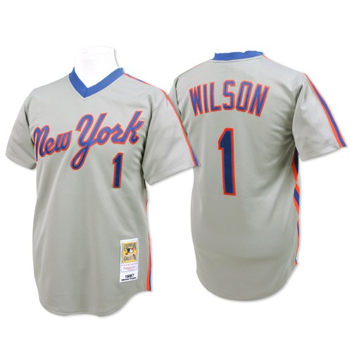 Men's Mitchell and Ness New York Mets #1 Mookie Wilson Authentic Grey Throwback MLB Jersey
