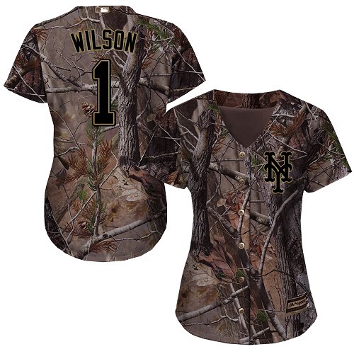 Women's Majestic New York Mets #1 Mookie Wilson Authentic Camo Realtree Collection Flex Base MLB Jersey