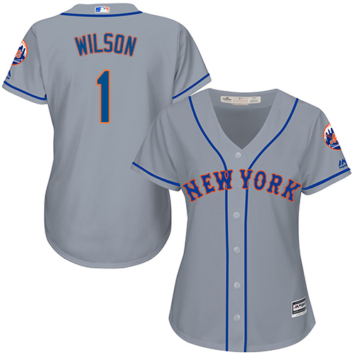 Women's Majestic New York Mets #1 Mookie Wilson Authentic Grey Road Cool Base MLB Jersey