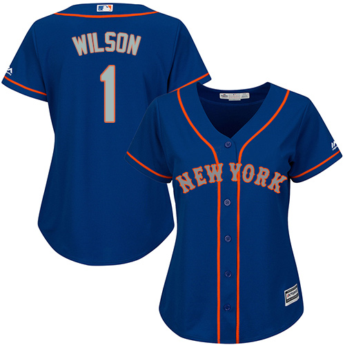 Women's Majestic New York Mets #1 Mookie Wilson Authentic Royal Blue Alternate Road Cool Base MLB Jersey