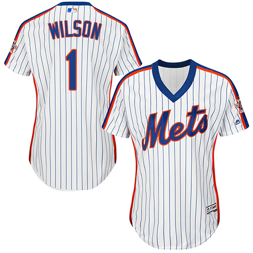 Women's Majestic New York Mets #1 Mookie Wilson Authentic White Alternate Cool Base MLB Jersey