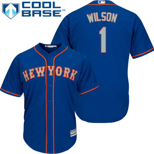 Youth Majestic New York Mets #1 Mookie Wilson Authentic Royal Blue Alternate Road Cool Base MLB Jersey