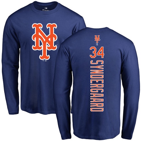 MLB Nike New York Mets #34 Noah Syndergaard Royal Blue Backer Long Sleeve T-Shirt