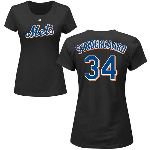 MLB Women's Nike New York Mets #34 Noah Syndergaard Black Name & Number T-Shirt