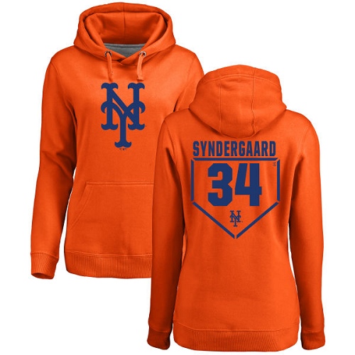 MLB Women's Nike New York Mets #34 Noah Syndergaard Orange RBI Pullover Hoodie