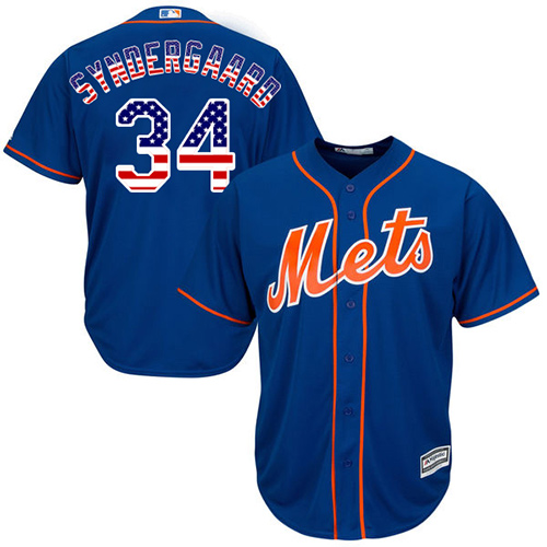 Men's Majestic New York Mets #34 Noah Syndergaard Authentic Royal Blue USA Flag Fashion MLB Jersey