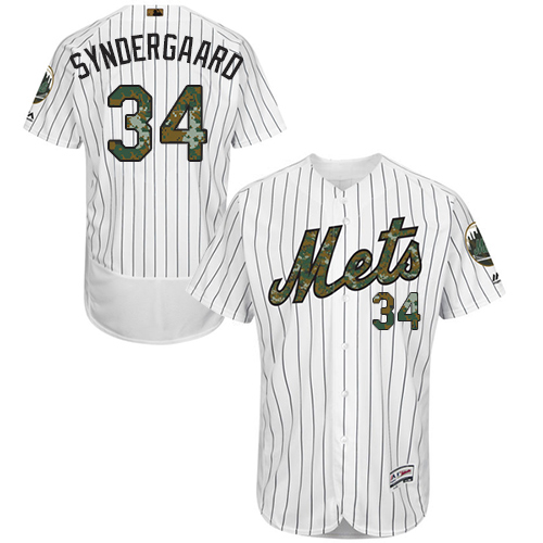 Men's Majestic New York Mets #34 Noah Syndergaard Authentic White 2016 Memorial Day Fashion Flex Base MLB Jersey
