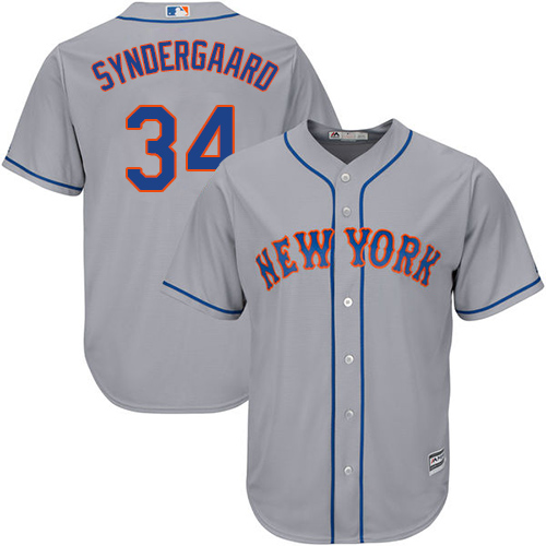 Men's Majestic New York Mets #34 Noah Syndergaard Replica Grey Road Cool Base MLB Jersey