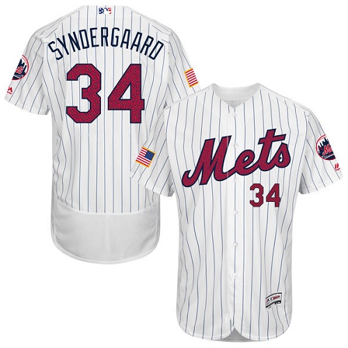 Men's Majestic New York Mets #34 Noah Syndergaard White Fashion Stars & Stripes Flex Base MLB Jersey