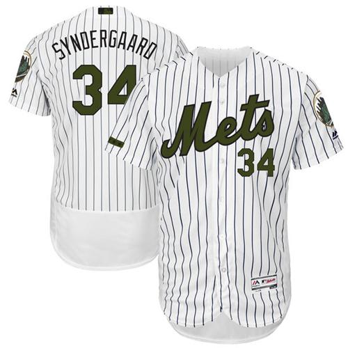Men's Majestic New York Mets #34 Noah Syndergaard White Memorial Day Authentic Collection Flex Base MLB Jersey