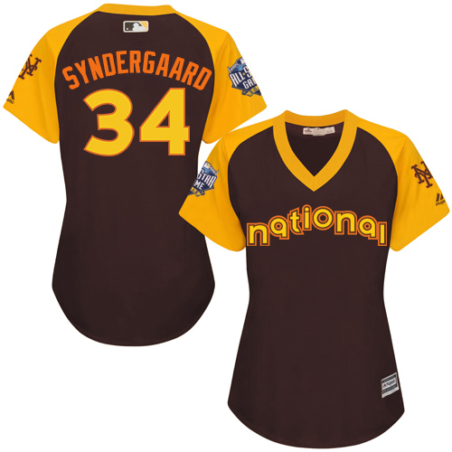Women's Majestic New York Mets #34 Noah Syndergaard Authentic Brown 2016 All-Star National League BP Cool Base MLB Jersey