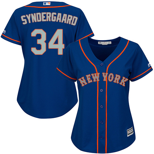 Women's Majestic New York Mets #34 Noah Syndergaard Authentic Royal Blue Alternate Road Cool Base MLB Jersey