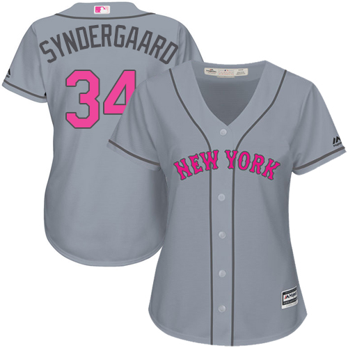 Women's Majestic New York Mets #34 Noah Syndergaard Replica Grey Mother's Day Cool Base MLB Jersey