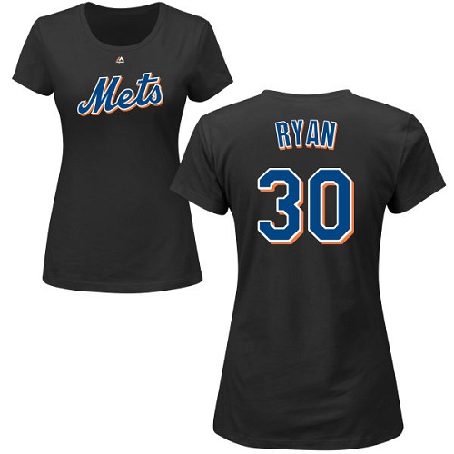 MLB Women's Nike New York Mets #30 Nolan Ryan Black Name & Number T-Shirt