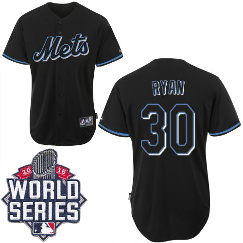 Men's Majestic New York Mets #30 Nolan Ryan Authentic Black Fashion 2015 World Series MLB Jersey