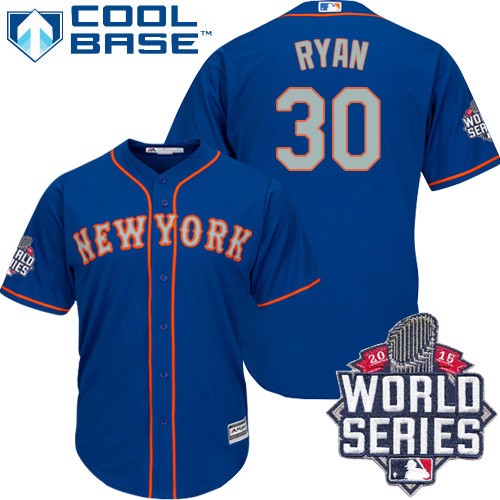 Men's Majestic New York Mets #30 Nolan Ryan Authentic Royal Blue Alternate Road Cool Base 2015 World Series MLB Jersey