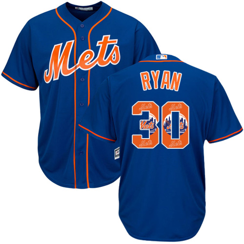 Men's Majestic New York Mets #30 Nolan Ryan Authentic Royal Blue Team Logo Fashion Cool Base MLB Jersey