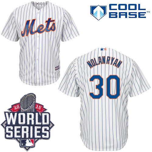 Men's Majestic New York Mets #30 Nolan Ryan Authentic White Home Cool Base 2015 World Series MLB Jersey