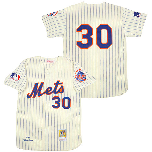 Men's Mitchell and Ness 1969 New York Mets #30 Nolan Ryan Replica Cream Throwback MLB Jersey