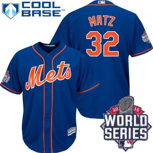 Men's Majestic New York Mets #32 Steven Matz Authentic Royal Blue Alternate Home Cool Base 2015 World Series MLB Jersey