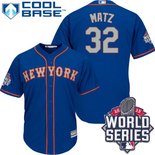 Men's Majestic New York Mets #32 Steven Matz Authentic Royal Blue Alternate Road Cool Base 2015 World Series MLB Jersey