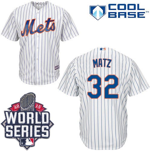Men's Majestic New York Mets #32 Steven Matz Authentic White Home Cool Base 2015 World Series MLB Jersey