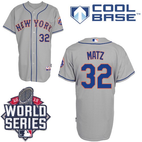 Men's Majestic New York Mets #32 Steven Matz Replica Grey Road Cool Base 2015 World Series MLB Jersey