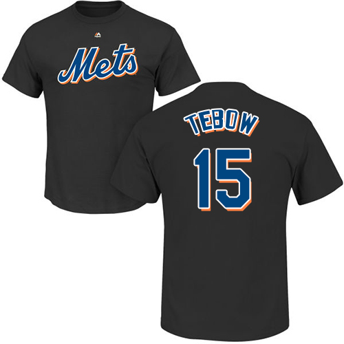 MLB Nike New York Mets #15 Tim Tebow Black Name & Number T-Shirt