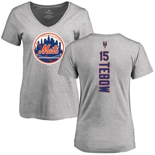 MLB Women's Nike New York Mets #15 Tim Tebow Ash Backer T-Shirt