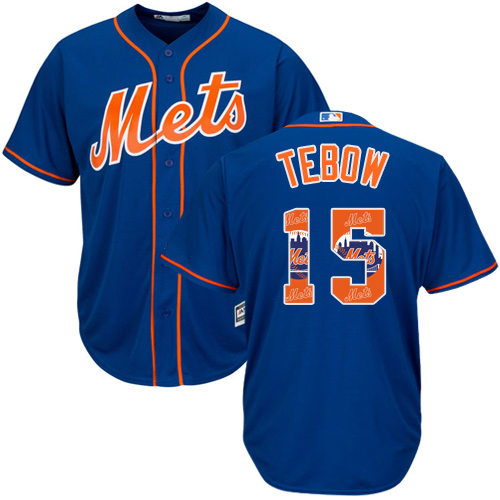 Men's Majestic New York Mets #15 Tim Tebow Authentic Royal Blue Team Logo Fashion Cool Base MLB Jersey