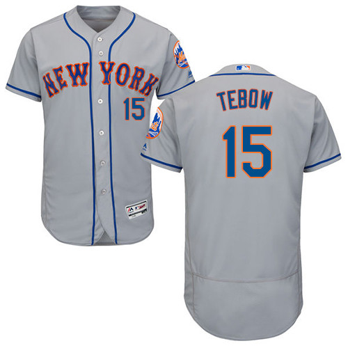 Men's Majestic New York Mets #15 Tim Tebow Grey Flexbase Authentic Collection MLB Jersey