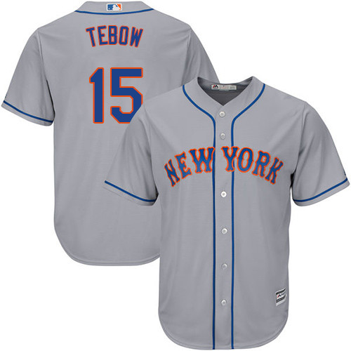 Men's Majestic New York Mets #15 Tim Tebow Replica Grey Road Cool Base MLB Jersey