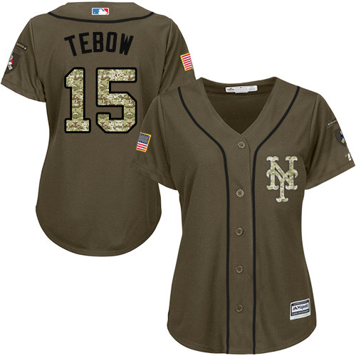 Women's Majestic New York Mets #15 Tim Tebow Authentic Green Salute to Service MLB Jersey