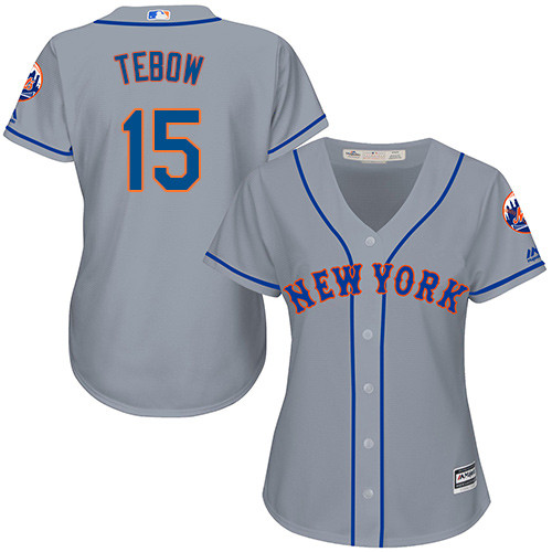 Women's Majestic New York Mets #15 Tim Tebow Authentic Grey Road Cool Base MLB Jersey