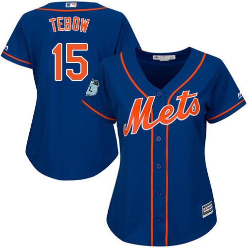 Women's Majestic New York Mets #15 Tim Tebow Authentic Royal Blue Alternate Home Cool Base MLB Jersey