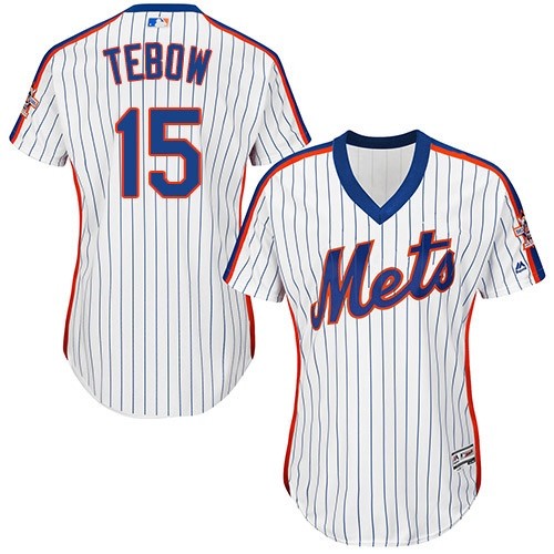Women's Majestic New York Mets #15 Tim Tebow Authentic White Alternate Cool Base MLB Jersey