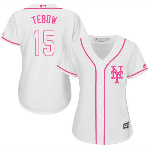 Women's Majestic New York Mets #15 Tim Tebow Authentic White Fashion Cool Base MLB Jersey