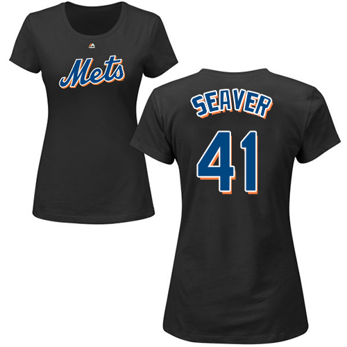 MLB Women's Nike New York Mets #41 Tom Seaver Black Name & Number T-Shirt