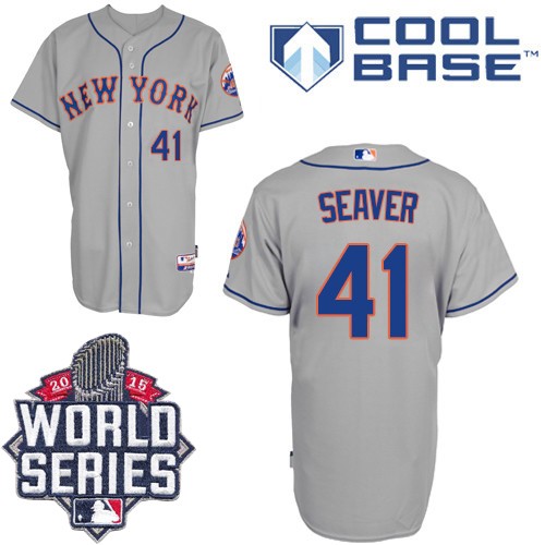 Men's Majestic New York Mets #41 Tom Seaver Authentic Grey Road Cool Base 2015 World Series MLB Jersey