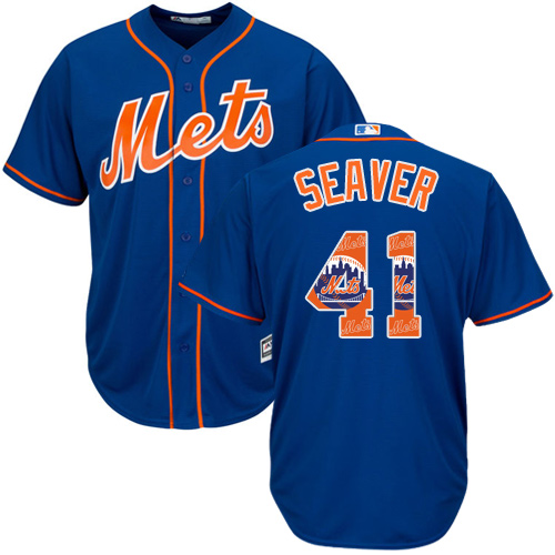 Men's Majestic New York Mets #41 Tom Seaver Authentic Royal Blue Team Logo Fashion Cool Base MLB Jersey